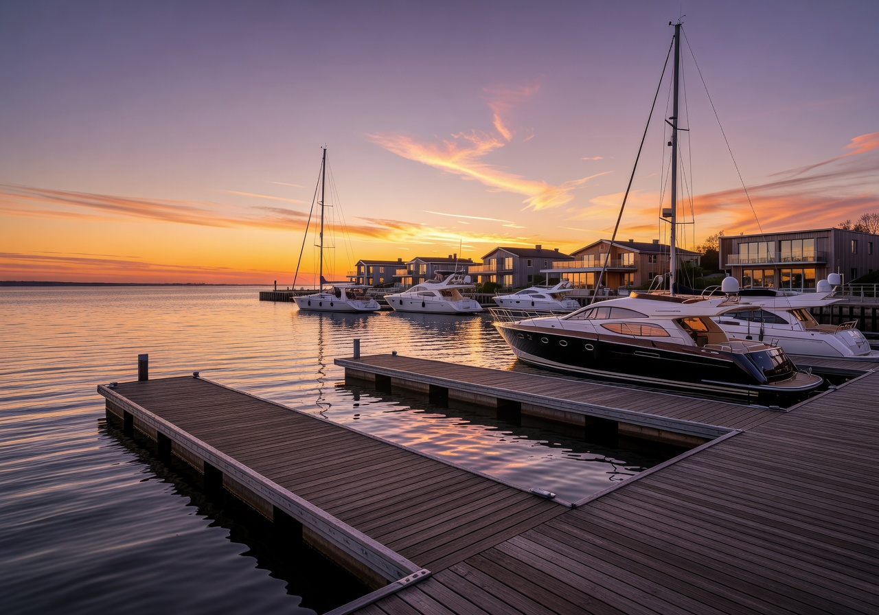 Luxury Finnish marina sunset for contact page