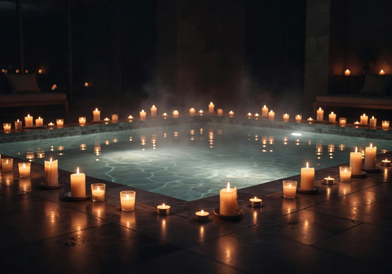 Luxury spa pool with candlelight and tranquil ambience