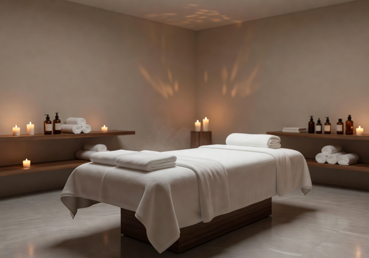 Spa massage room with calm spa atmosphere